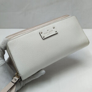 Kate Spade Off White Leather Double Zipper Credit Card ID Window Wallet